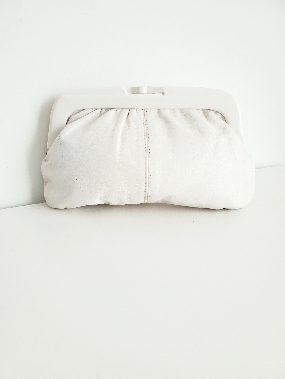 White Soft Leather Frame Clutch
